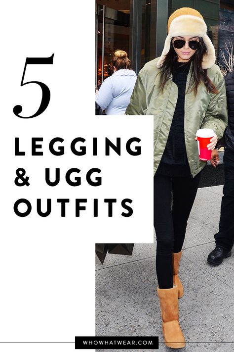 Cute and comfy leggings and Uggs outfits. Black Uggs Outfit, Casual Dinner Outfit Winter, How To Wear Uggs, Uggs Outfit Winter, Ugg Outfits, Uggs Outfits, Outfit With Uggs, Ugg Boots Outfit, Winter Boots Outfits