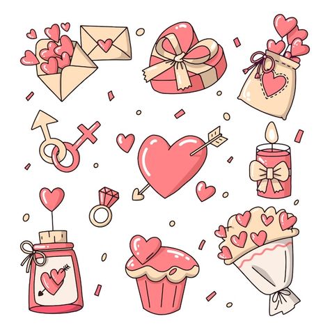 Valentine Doodle, Love Stickers, Vector Hand, Punch Needle, Crochet Toys, Vector Art, Hand Drawn, Vector Free, Valentines Day