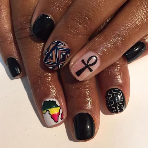 (via astrowifey Instagram) African Nails Design Black Women, African Nail Art Design, African Nail Art, Nails Now, Kwanzaa, Hot Nails, Cute Nail Designs, Dope Nails, Love Nails