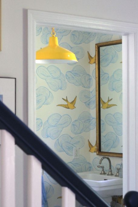 Wallpaper Quirky, Hygge And West, Quirky Wallpaper, Bungalow Ideas, Lake House Bathroom, Downstairs Loo, Emily Henderson, Quirky Home Decor, Bath Ideas