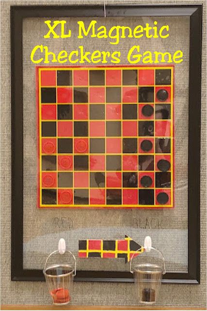 Play an extra large game of Checkers with this magnetic board game you can hang on the wall. It's so easy to create a fun family game that goes on and on and on. Large Games, Vbs Games, Diy Magnet Board, Checkers Board Game, Best Family Board Games, Checkers Board, Magnetic Games, Thinking Games, Game Night Parties