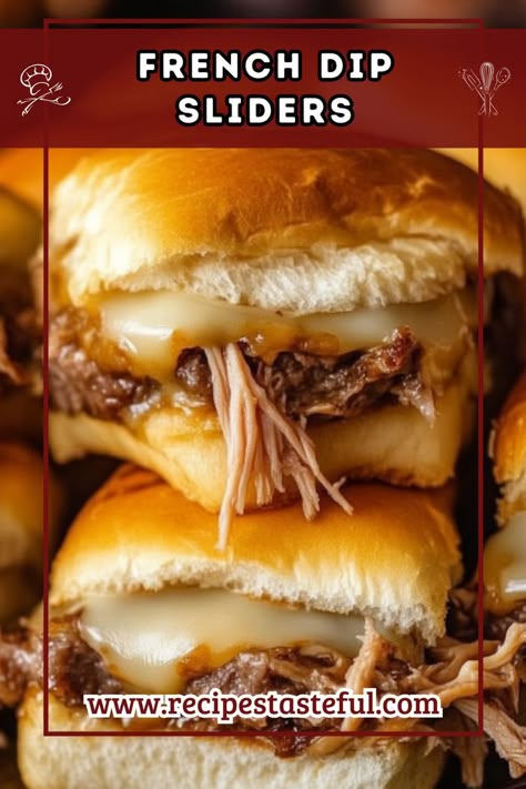 Perfect for a party, game day, or an easy dinner, these French Dip Sliders are packed with savory roast beef and melted cheese, all served with a side of rich au jus for dipping. They bring all the delicious flavors of a classic French dip sandwich in a convenient, bite-sized form! Roast Beef Melt, Roast Beef Dip, Roast Beef Sliders Recipes, French Dip Sliders, French Dip Recipes, Sliders Recipes Beef, Au Jus Recipe, Roast Beef Sliders, Slider Sandwiches