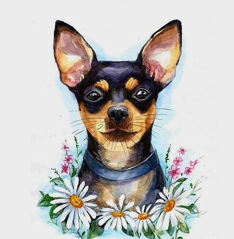 Black Chihuahua Painting, Simple Dog Painting, Minpin Chihuahua, Miniature Pinscher Art, Cartoon Chihuahua, Chihuahua Painting, Pet Tattoo Ideas, Chihuahua Drawing, Pet Tattoos