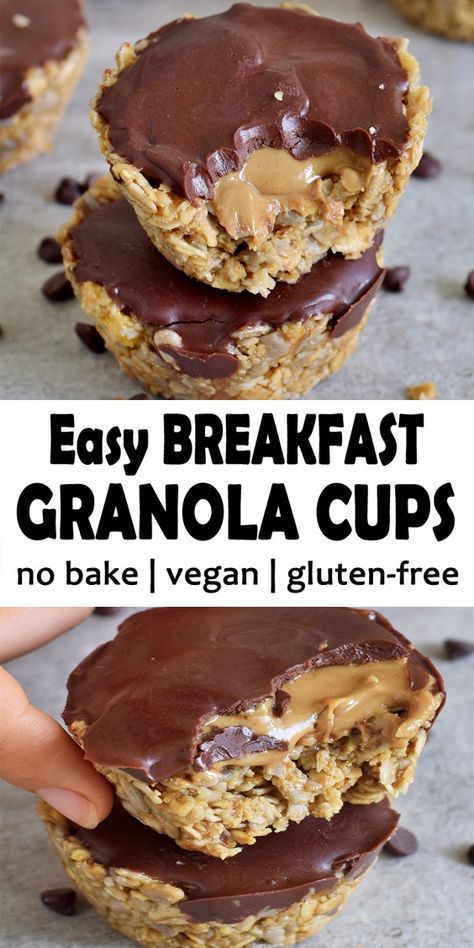 Easy Breakfast Granola Cups (No Bake) - Countsofthenetherworld.com Breakfast Granola Cups, Burrito Vegan, Granola Cups, Breakfast Granola, Granola Breakfast, Tofu Scramble, Vegan Breakfast Recipes, Breakfast Dessert, Healthy Sweets