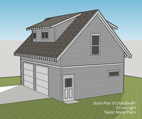 G126a – 1 1/2 story, Two Car Garage With Apartment - Taylor Made Plans Two Car Garage Ideas, Large Garage Plans, Car Garage Ideas, Diy Garage Plans, Garage With Apartment, Barn Garage Plans, Above Garage Apartment, Two Story Garage, Detached Garage Designs