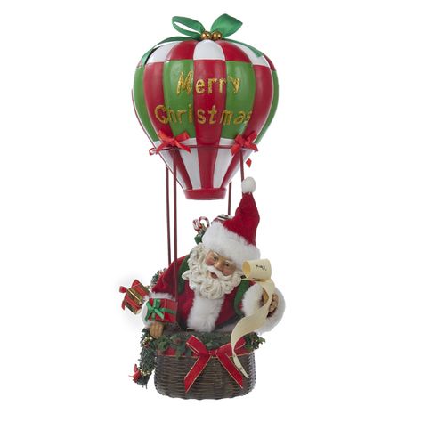 15" MUSICAL SANTA HOT AIR BALLOON  #hotairballoon #santa #kurtadler Hot Air Balloon Christmas, Christmas Table Top Decorations, Balloon Christmas, Holiday Writing, Santa Claus Figure, Christmas Tree Storage, Christmas Vignettes, Christmas Tabletop Decor, Christmas Musical