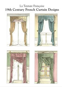 ... curtain ideas la tenture francaise 19th century french curtain designs Tiered Curtains, Victorian Drapes, Different Types Of Curtains, Curtain Classic, French Country Curtains, Victorian Curtains, Victorian Windows, Homemade Curtains, Design Curtains