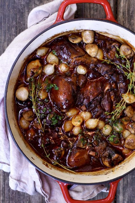 Coq au Vin, A French Classic For Winter | Simmer + Sauce French Chicken Stew, French Chicken, Xmas 2022, Classic French Dishes, French Dishes, French Classic, French Cooking, Chicken Stew, Meat Dishes