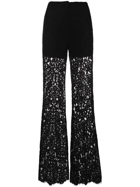 PINKO lace-trim slim-fit Trousers - Farfetch Lace Trousers, Mom Ideas, Random Style, High Waisted Flares, Guipure Lace, Style Aesthetic, Bell Bottom Pants, Flare Trousers, Slim Fit Trousers