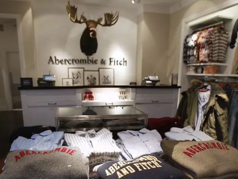 This sign from Abercrombie & Fitch was appealing for its simplicity, loyalty to brand identity, and dimension. Source: https://www.insider.com/what-abercrombie-and-fitch-is-like-now-2021-11 Abercrombie And Fitch Store, Store Interiors, Store Interior, Abercrombie And Fitch, Abercrombie Fitch, Brand Identity, Home Decor Decals, Home Decor, Home Décor