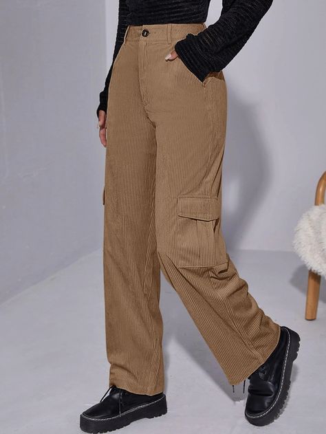 Haut Transparent, Pants Embellished, Cord Pants, Cord Trousers, Women Bottoms, Cords Pants, Women Pants, Shein Style, Corduroy Pants