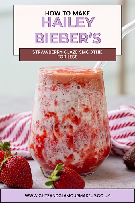 Craving Hailey Bieber's signature strawberry smoothie? I'll walk you through a simple, step-by-step guide to recreate her refreshing and nutritious drink at home. Discover the key ingredients and techniques to whip up a smoothie that's just as delicious as the one enjoyed by this A-list model. With this easy-to-follow tutorial, you'll be sipping on a taste of Hollywood glamour in no time. Trust me, this smoothie is so good, you'll want to make it your new daily habit. Hailey Smoothie, Hailey Bieber Smoothie Recipe, Strawberry Glaze Smoothie, Hailey Bieber Smoothie, Strawberry Smoothie Recipe, Drink At Home, Smoothie Recipes Strawberry, Strawberry Glaze, Collagen Drink