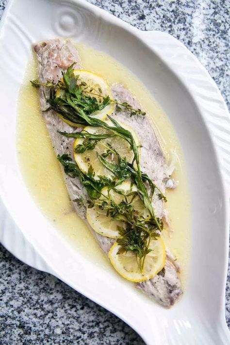 Bluefish Recipe, Wine Butter, Yummy Seafood, Cooking Seafood, Fish Dinner, Baked Fish, Lemon Butter, Simply Recipes, Blue Fish