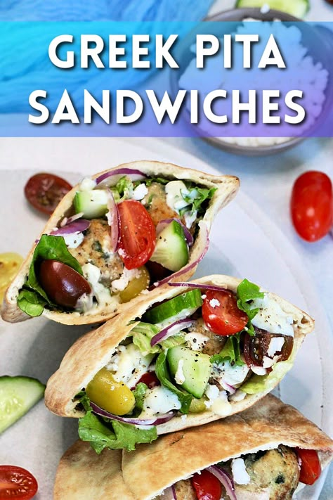 Experience a burst of Mediterranean flavor with these delectable Greek pita sandwiches. They're easy to make, customizable and satisfying! Taste Of Home Greek Pita Spread, Stuffed Pitas Recipes, Greek Pita Sandwich, Pita Recipes Stuffed, Mediterranean Pita Sandwich, Mediterranean Pita Pockets, Chicken Pitas Greek, Pita Sandwich Recipes, Mediterranean Sandwich Recipes