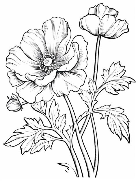 Beautiful flower hand drawn kawaii coloring book Poppy Flower Drawing, Copper Ideas, Kawaii Coloring Book, Poppies Flower, Batik Painting, Flower Line Drawings, Drawn Flowers, Floral Drawing, Photo Beautiful