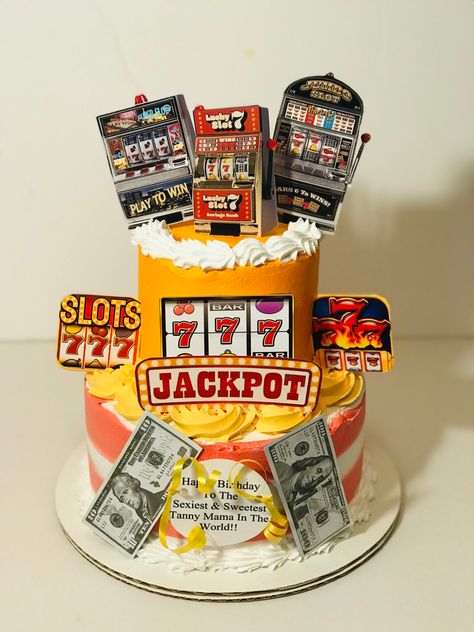 Cakes by Quishia LLC #birthday #birthdayparty #birthdaycake #cake #cupcakes #casino #jackpot #slotjoker #slotmachine Casino Sheet Cake, Casino Birthday Cake, Casino Birthday Cakes For Men, Papas Birthday, Casino Cake, Printable Topper, Casino Jackpot, Casino Birthday Party, Slot Machine Cake