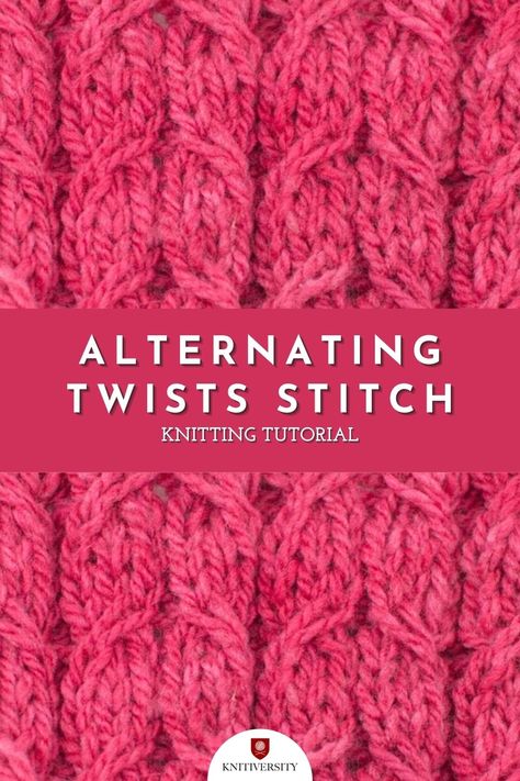 This video knitting tutorial will help you learn how to knit the alternating twists stitch. The alternating twists stitch creates a dense but delicate cable pattern. The alternating twists stitch would be great for baby blankets, scarves, and baby sweaters! Earwarmer Knitting Patterns, Knotting Patterns, Knitted Stitches, Textured Knitting, Stitch Dictionary, One Skein Crochet, Knitting Stitches Tutorial, Knitting Patterns Free Scarf, Knitting Basics