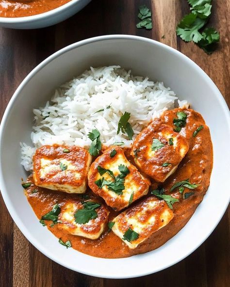 Recipes Emily | Butter Halloumi Curry | Facebook Butter Halloumi, Halloumi Curry, Tomato Passata, Serve Over Rice, Creamy Curry, Fried Halloumi, Garlic Fries, Butter Chicken, Light Cream