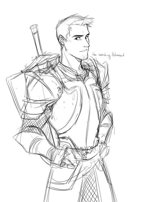 Armor Sketch Drawings, Warrior Sketch Male, Drawings Of Knights, Knight Sketch, Knight Drawing, Armor Drawing, Dragon Age Characters, Warrior Drawing, Dragon Age 3