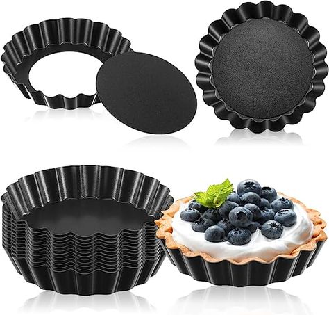 16 Pieces Mini Tart Pans with Removable Bottom Round Nonstick Quiche Pan Mini Pie Pans Mini Tart Shells Bakeware Mold Fluted Side for Pies, Mousse Cakes, Dessert Baking (Black Gray, 3 Inch) Mini Lemon Tarts, Mini Tart Shells, Mini Pie Pans, Mini Tart Pans, Quiche Pan, Mini Pie, Mini Quiches, Tart Molds, Baking Equipment