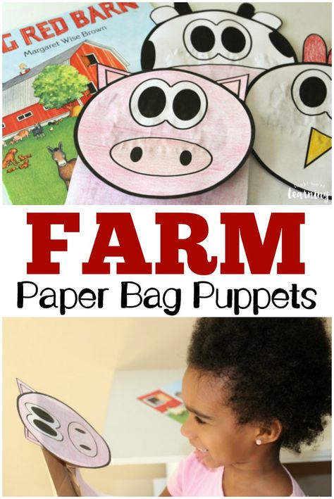 These adorable farm animal paper bag puppets are such a fun way to learn about barnyard animals with the kids! Farm Puppets, Barnyard Vbs, Farm Week, Farm Animal Art, Toddler Board, Puppet Craft, Farm Animal Crafts, Barn Party, Farm Craft