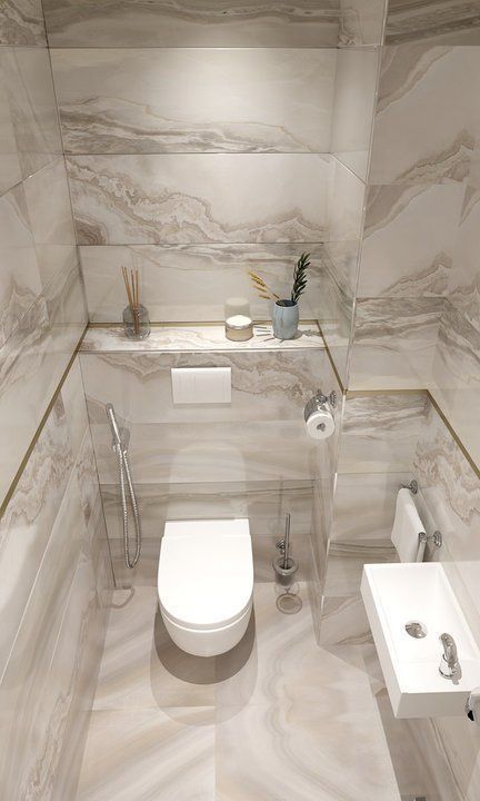 Marble Finish Tiles, تصميم دورة مياه, Tiles Toilet, Toilette Design, Small Toilet Room, Washroom Design, Marble Finish, Small Bathroom Makeover, Small Toilet