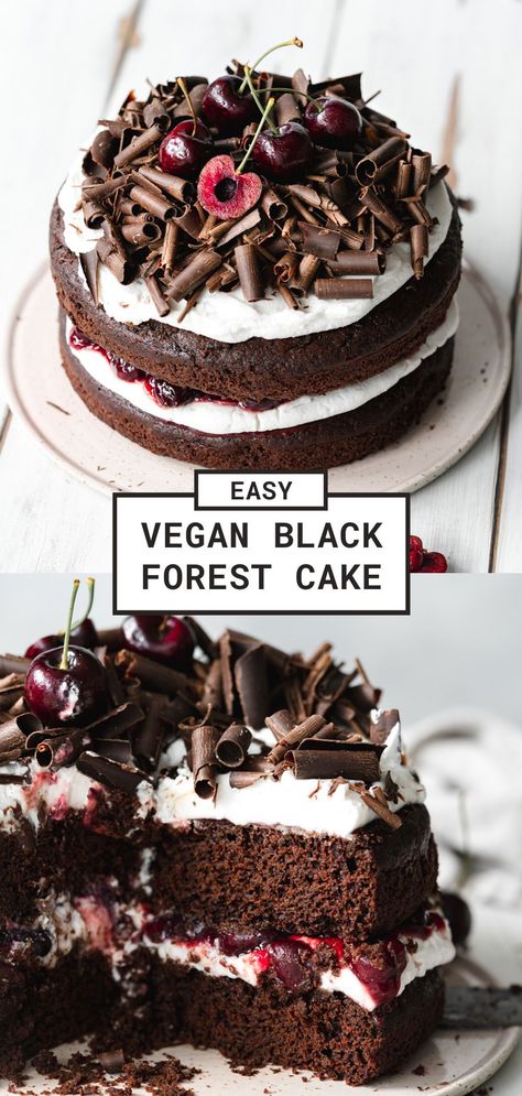 Vegan Black Velvet Cake, Dairy Free Black Forest Cake, Vegan Black Forest Gateau, Homemade Birthday Cake Chocolate, Gluten Free Black Forest Cake Recipe, Vegan Chocolate Cherry Cake, Black Forest Gateau Cake, Black Forest Mousse Cake, Vegan Layered Cake