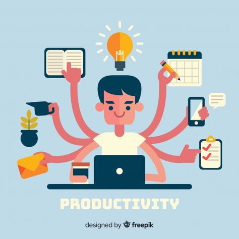 Modern productivity concept with flat design Free Vector Productive Illustration, Flat Illustration Poster, Productivity Illustration, Future Of Work Illustration, Flat Vector Illustration, Multitasking Illustration, Flat Corporate Illustration, Business Vector Illustration, Education Logo