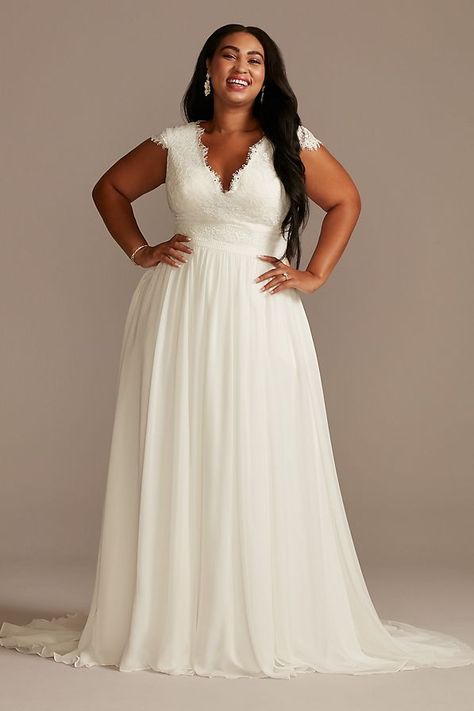 Wedding Dresses Under 500, Plus Wedding Dresses, Plus Size Wedding Dress, Wedding Dress Style, Davids Bridal Wedding Dresses, Plus Size Wedding Gowns, Curvy Bride, Chiffon Wedding Dress, V Neck Wedding Dress