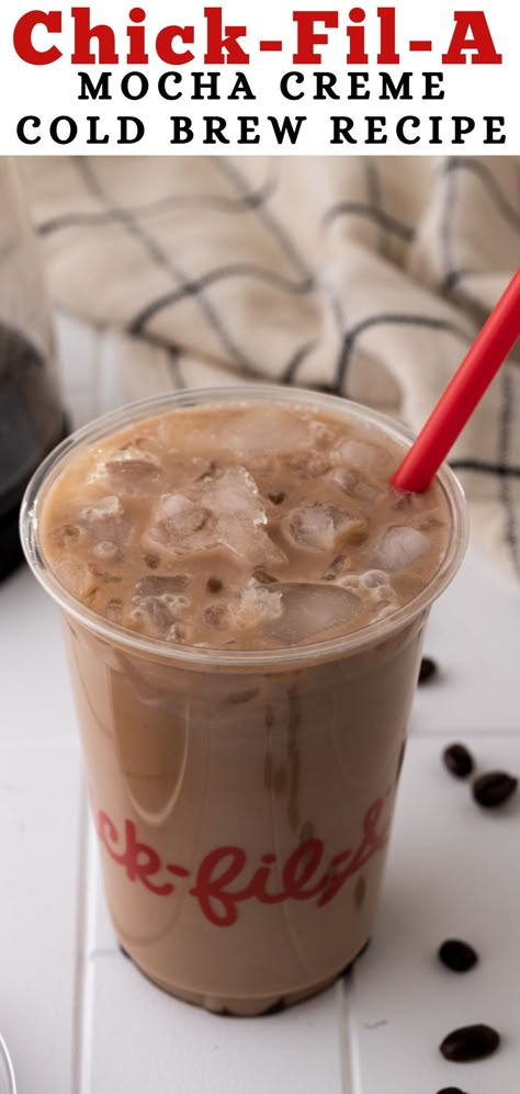 This Chick-fil-A mocha cold brew recipe is exactly what you’ve been looking for! With just a few simple steps and a few basic ingredients, you can enjoy your favorite Chick-fil-A cup of coffee in the comfort of your own home! Mocha Ice Coffee Recipe, Bulk Iced Coffee Recipe, Mocha Cold Brew Coffee Recipe, Fairlife Coffee Recipes, Capachino Recipe Coffee, Copycat Coffee Recipes, Stok Coffee Recipes, Diy Cold Coffee, Stok Cold Brew Coffee Recipe