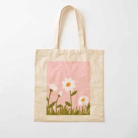 Cute Pink Tote Bag, Painted Bag Ideas, Things To Paint On Tote Bags, Cute Painted Tote Bags, Painting A Tote Bag, Canvas Bag Design Art, Painted Bags Ideas, Flower Tote Bag Design, Tote Painting Ideas