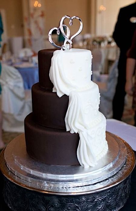 Sunday Sweets: Half And Half — Cake Wrecks Wedding Cake Half Chocolate, Superhero Wedding Cake, Brown Wedding Cakes, Half Cake, Cake Wrecks, White Cake Recipe, Chocolate Wedding, Chocolate Wedding Cake, Amazing Wedding Cakes