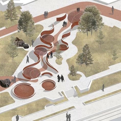 Public Courtyard Design Architecture, Park Design Landscape Public Spaces, Environmental Design Architecture, Garden Pavilion Architecture, Park Ideas Design, Urbanism Plan, Landscape Architecture Concept, Urban Park Design, Landscape Design Concept