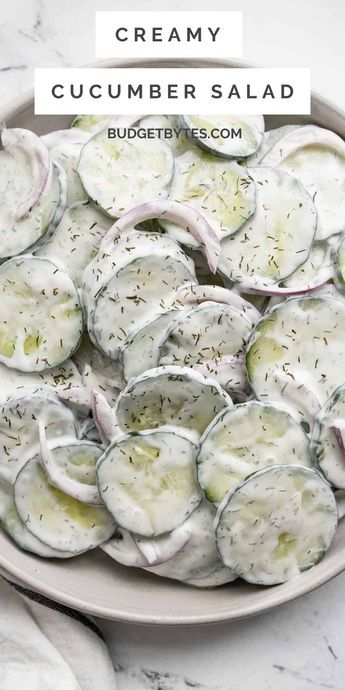 Cucumber Salads, Creamy Cucumber Salad, Creamy Cucumbers, Cucumber Recipes Salad, Cucumber Recipes, Best Salad Recipes, Salad Ideas, Garden Recipes, Salad Side Dishes