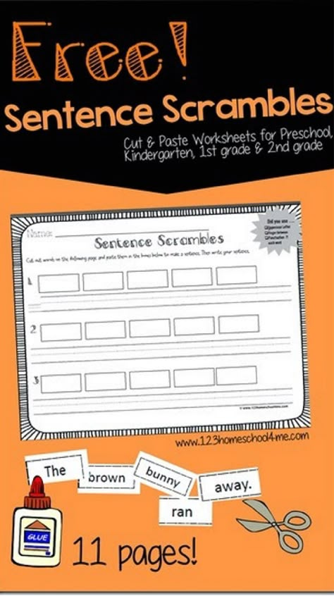 Sentence Scrambles - FREE printable cut and paste worksheets for kids to practice making sentences. This are great for kids in Preschool, Kindergarten, 1st grade, and 2nd grade. Scrambled Sentences, Making Sentences, Sentence Scramble, Sentence Activities, Daily Five, Sentence Building, Cut And Paste Worksheets, Ela Writing, 1st Grade Writing