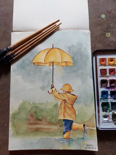 #art #watercolour #painting #rain #rainyday Rainy Watercolor Painting, Watercolor Paintings Rain, Rainy Day Watercolor Painting, Rain Watercolor, Drawing Rain, Rainy Day Drawing, Watercolour Ideas, Rain Painting, Emoji Art