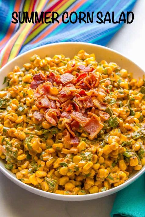 Summer corn salad - Family Food on the Table Easy Corn Recipes, Poblano Peppers Recipes, Veggie Side Dish, Bbq Recipe, Summer Eats, Food On The Table, Creamy Dressing, Healthy Vegetable Recipes, Summer Corn Salad