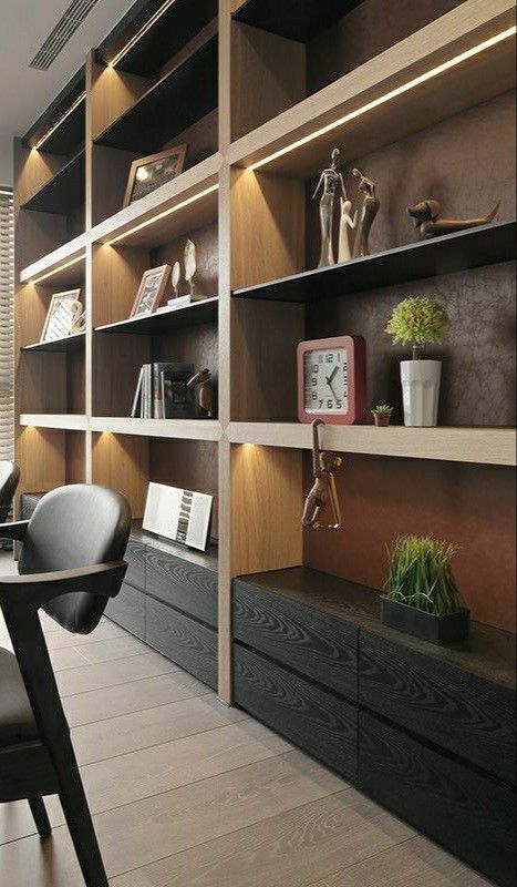 Modern Office Interiors, Shelving Design, Regal Design, Home Library Design, Bookshelf Design, Office Furniture Design, Built In Shelves, Shelf Design, A Living Room