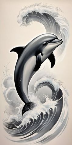 Dolphin Wave Tattoo, Dolphin Tattoo Design, Dolphin Tattoo Meaning, Cute Foot Tattoos, Dolphin Drawing, Dolphin Tattoo, Bald Eagle Art, Partner Tattoos, Dolphin Images