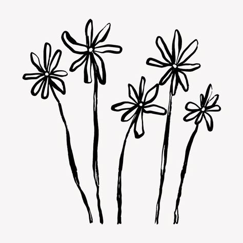 Wall Flower Tattoo, Black Ink Flower Tattoo, Cute Black And White Stickers, Flower Doodle Tattoo, Line Art Daisy, Brush Aesthetic, Aesthetic Line Art, Brush Illustration, Soft Tattoo