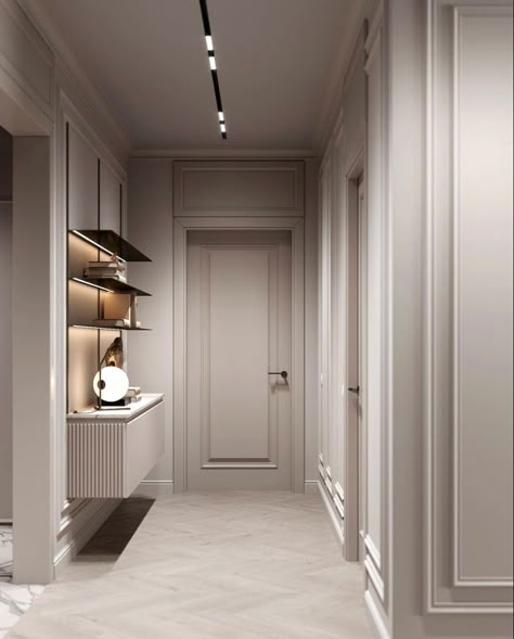 Lambriseringen Gang, Design Hall, Neoclassical Interior, Classic Doors, Door Design Modern, Marble Decor, Door Design Interior, 아파트 인테리어, Classic Interiors