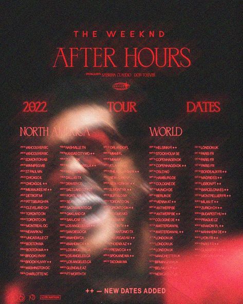 Tour Announcement Poster, The Weeknd Tour Poster, Tour Dates Poster, Poster Moodboard, Tour Announcement, Flyer Dj, Singer Dr, Sabrina Claudio, Saint Paul Mn