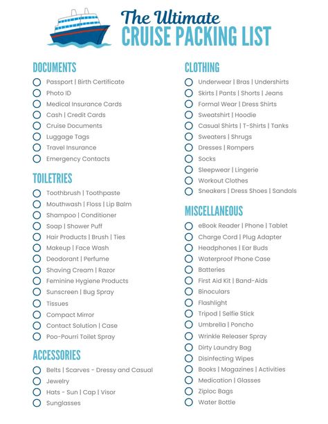 Cruise Packing Checklist – Free Printable! Cruise Packing List Printable, Cruise Packing Checklist, Cruise Checklist, Cruise Packing List, Cruise Packing, Shower Puff, Cruise Essentials, Packing List For Cruise, Waterproof Phone Case