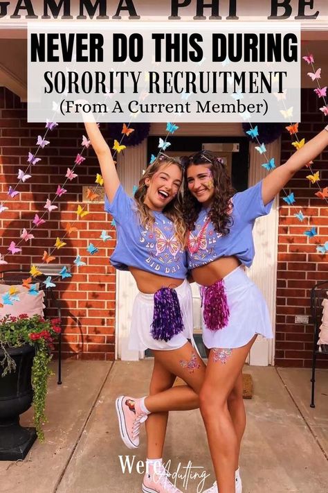 Please do not do this during sorority recruitment #sororityrecruitment #rushmistakes College Sorority Outfits, Sorority Recruitment Outfits Rush Week, Sorority Rush Week Outfits, Sorority Recruitment Tips, Sorority Rush Week, Sorority Recruitment Themes, Rush Week Outfits, Sorority Rush Themes, Sorority Themes