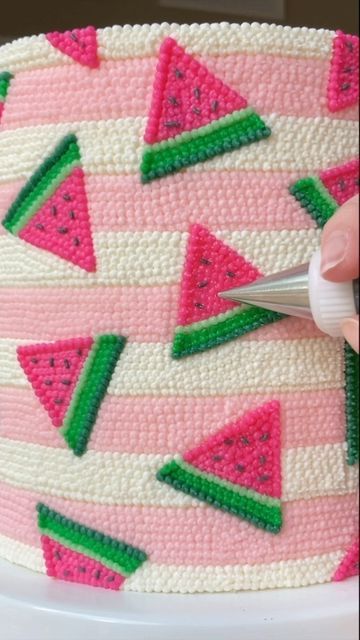 Watermelon Cake Decoration, Watermelon Cake Designs Birthday, Shag Cake, Watermelon Decorated Cake, Watermelon Cake Birthday Buttercream, Watermelon Bday Cake, Patchwork Cake, Surprise Cake, Watermelon Designs