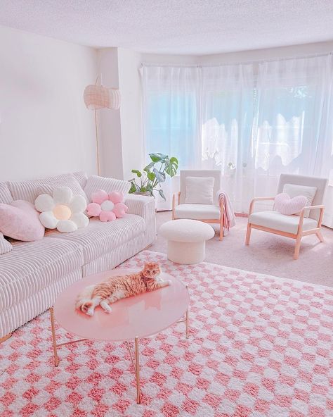 Danish Pastel Aesthetic Home Decor Trend: Get the Look Pastel Minimalist Living Room, Danish Pastel Living Room, Danish Pastel Minimalist, Pink Checkered Rug, Pastel Aesthetic Pink, Pastel Scandi, Podcast Room, Modern White Desk, Copenhagen Aesthetic