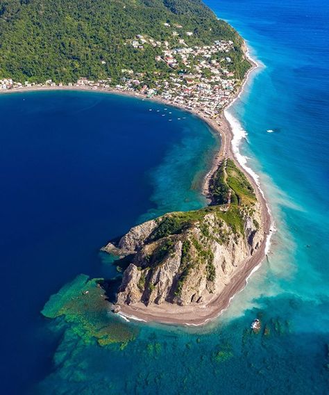 Scotts Head Peninsula (or Cashacrou in Kalinago) found all the way at the southern tip of Dominica is many things. Its remote protective and picturesque. But like so  many features of Dominica its also unique in the Caribbean. Link in the bio for more! Dominica Island Caribbean, Dominica Carribean, Dominica Island, Roseau Dominica, Earth Wallpaper, Island Gyal, Travel America, Lesser Antilles, Drone Design