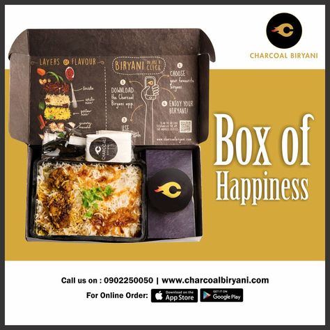 Biryani Box Packaging Design, Biryani Packaging Ideas, Breakfast Package Ideas, Meal Delivery Packaging, Meal Kits Packaging, Kit Packaging, Burger Design, Biryani Rice, Burger Box