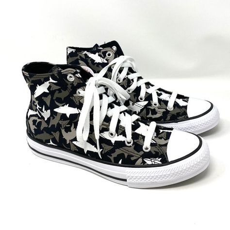 Check out this listing I just added to my Poshmark closet: Converse AS Hi Sneaker Black White Shark Canvas Women's Size 666888F. https://posh.mk/DqxMBMor9lb #shopmycloset #poshmark #shopping #style #pinforlater #Converse #Shoes Shark Converse, Shark Canvas, Hammerhead Shark, White Sharks, Indie Outfits, Vans Authentic, Old Skool, Converse Shoes, Sneakers Black