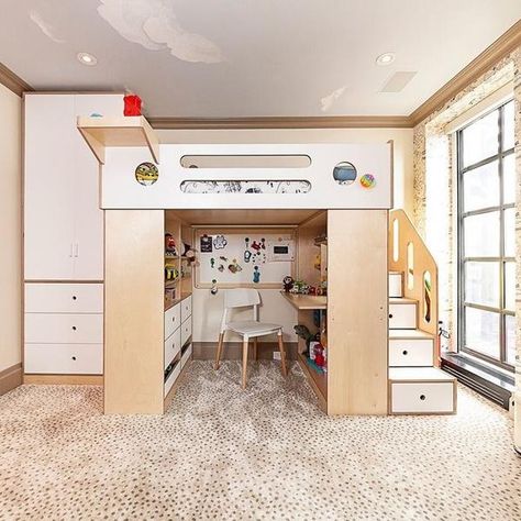 Custom Children’s Furniture in New York City | Casa Kids Gooey Louie, Loft Bed With Stairs, Double Loft Beds, Bed With Stairs, A Loft Bed, White Stairs, Unique Bedroom Design, Kids Loft, Space Saving Beds